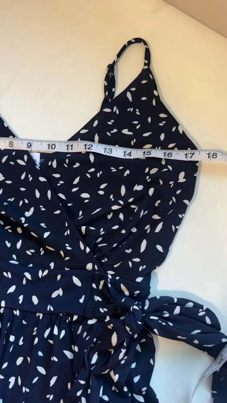 Navy White Wrap Romper Pocketed Summer Vacation Coastal Chic Medium